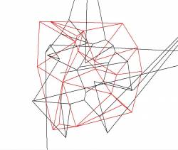 Erster, recht enttäuschender Versuch, die Voronoi-Linien zu kreuzen, Schnittpunkte zu berechnen und das ganze zeichnen zu lassen (ein paar Zellen sind immerhin erkennbar)